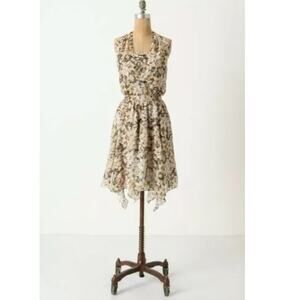 ANTHROPOLOGIE LEIFSDOTTIR Cream Silk Floral Halter Tank Asymmetrical Hem Dress 4